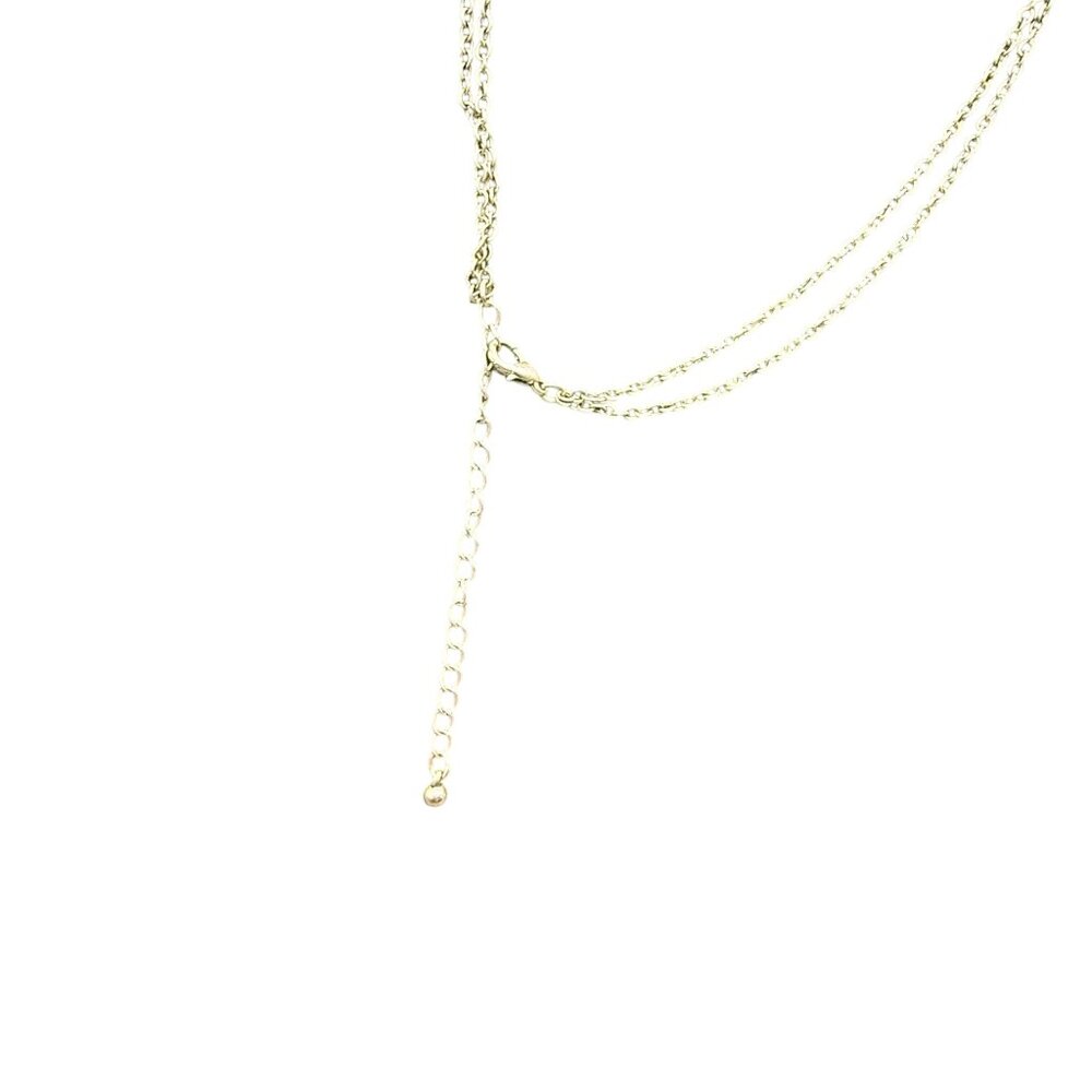 Engraved Leaves Station Double Strand Layered Chain Necklace Silver Tone - Picture 6 of 6